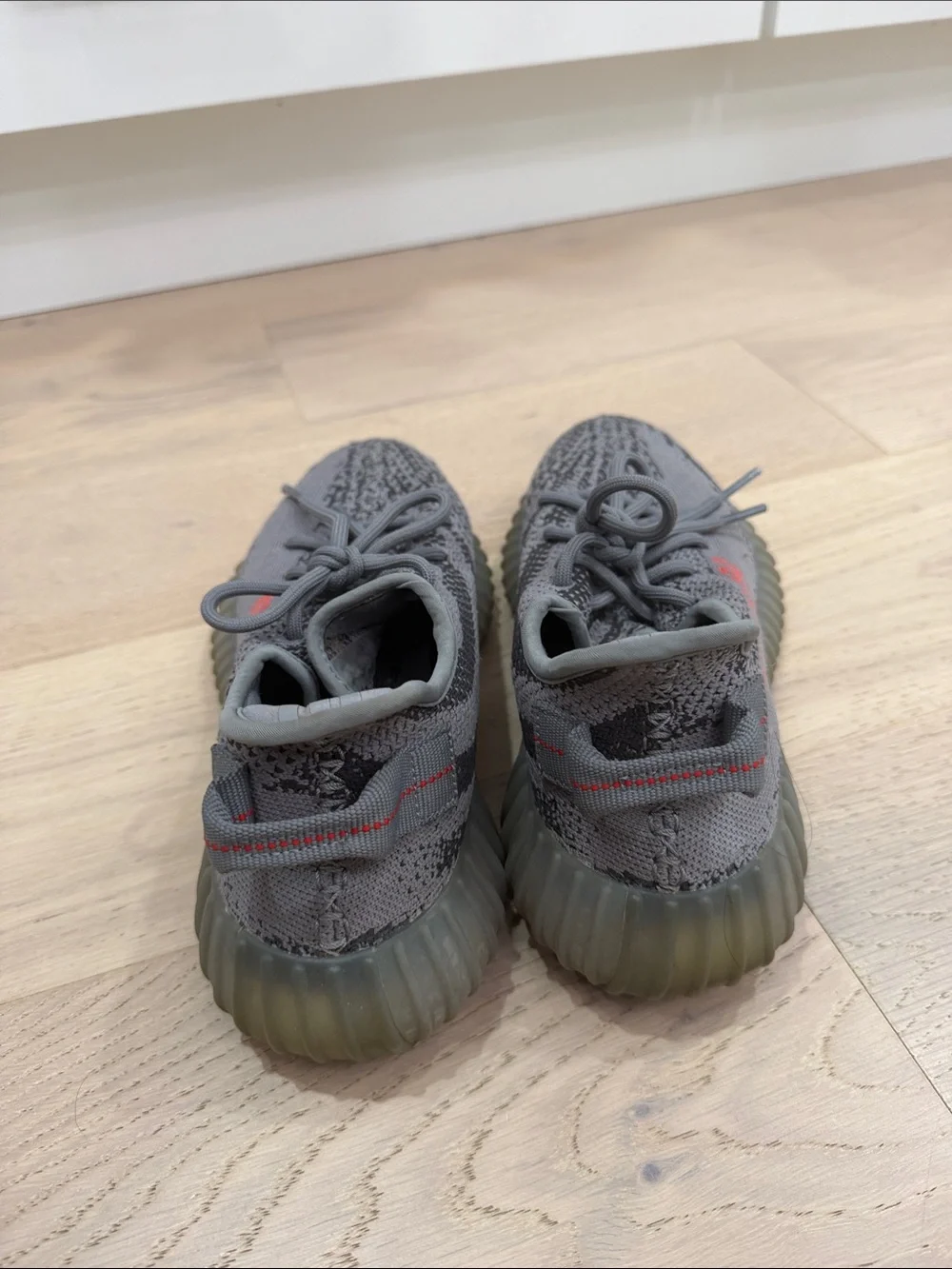 adidas Yeezy Boost 350 V2 Grey with Red Accent Sneakers